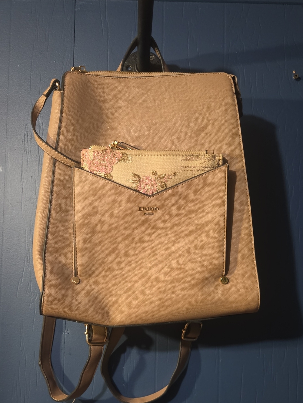 Dune London Blush Saffiano Backpack with Floral Zip Pouch